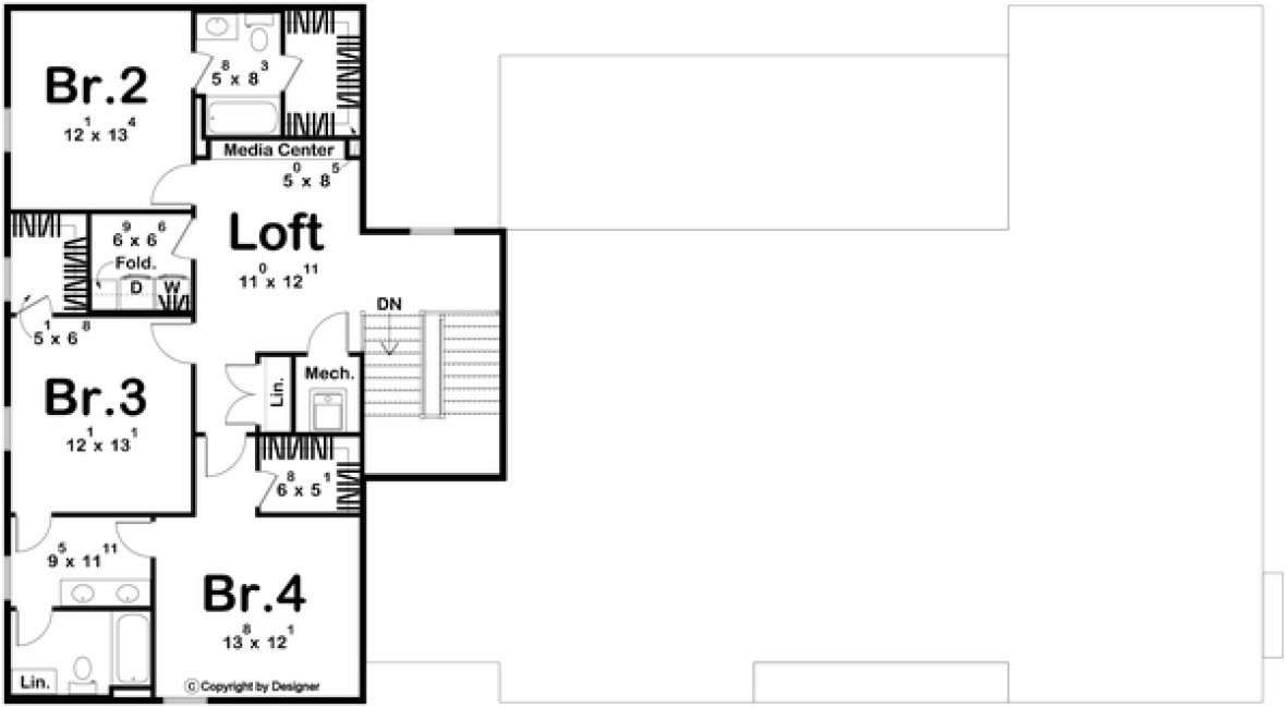 Second Floor Plan for House Plan #709533