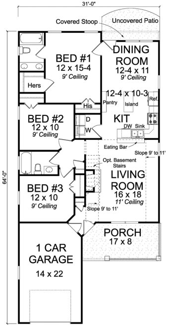 Main Floor Plan for House Plan #244821
