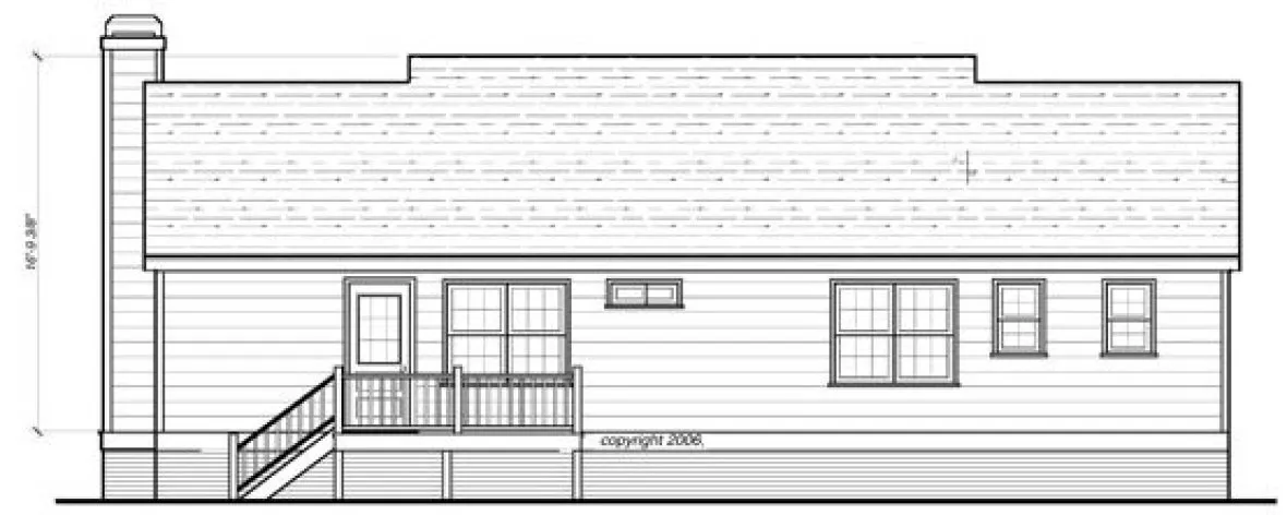 Rear Elevation for House Plan #121022