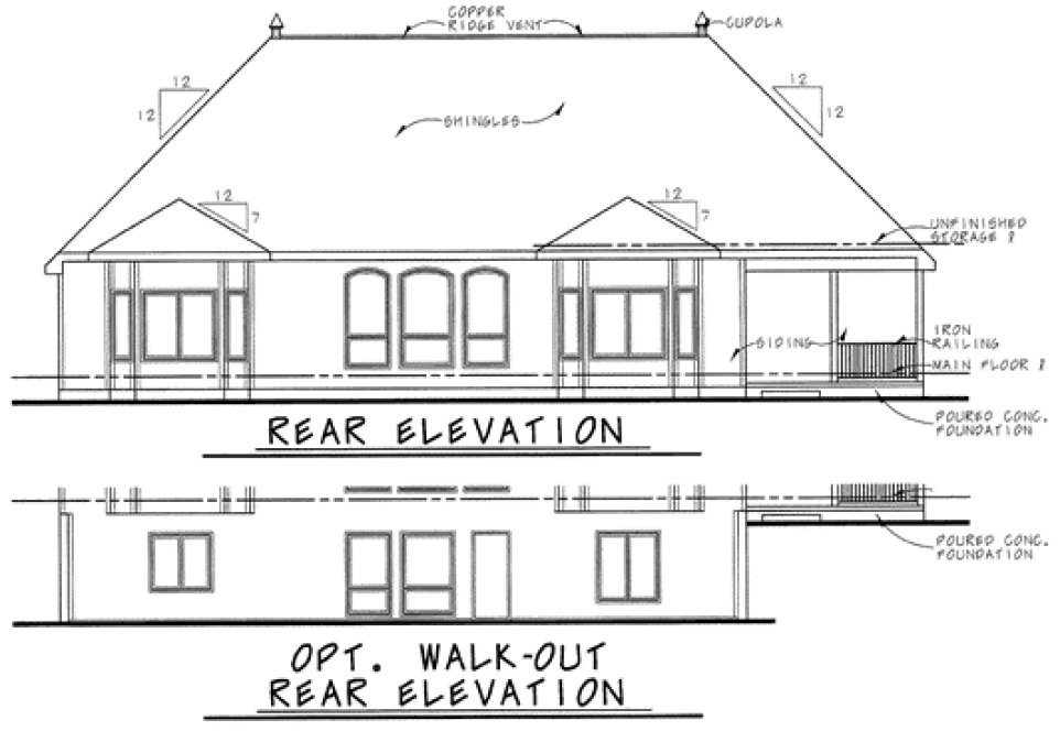 Rear Elevation for House Plan #157202