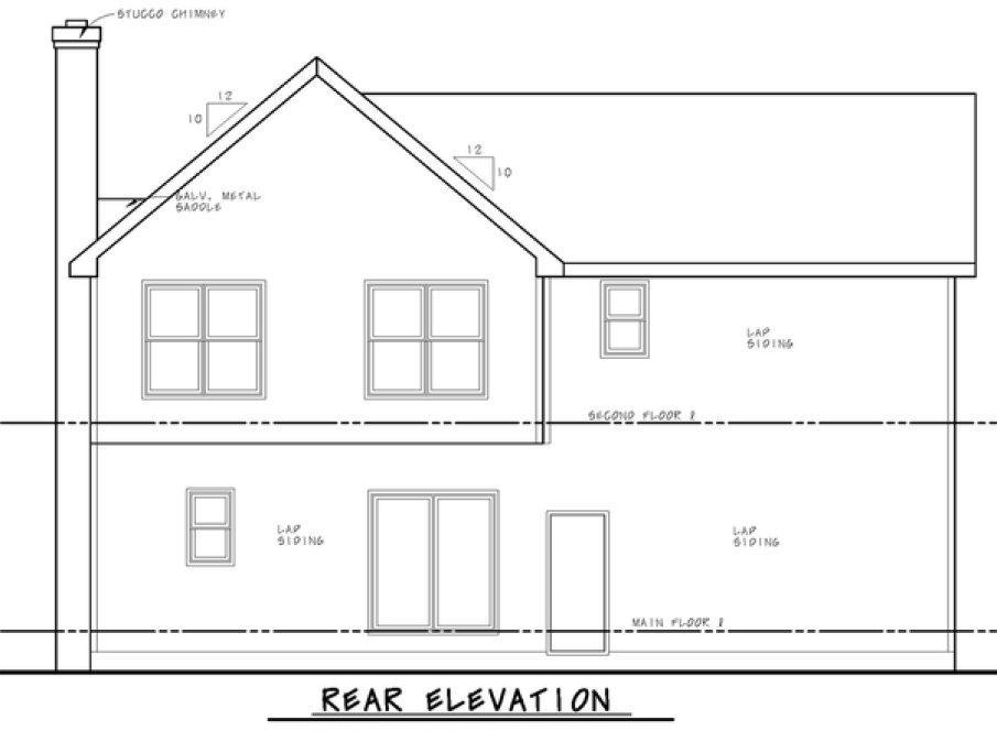 Rear Elevation for House Plan #156281