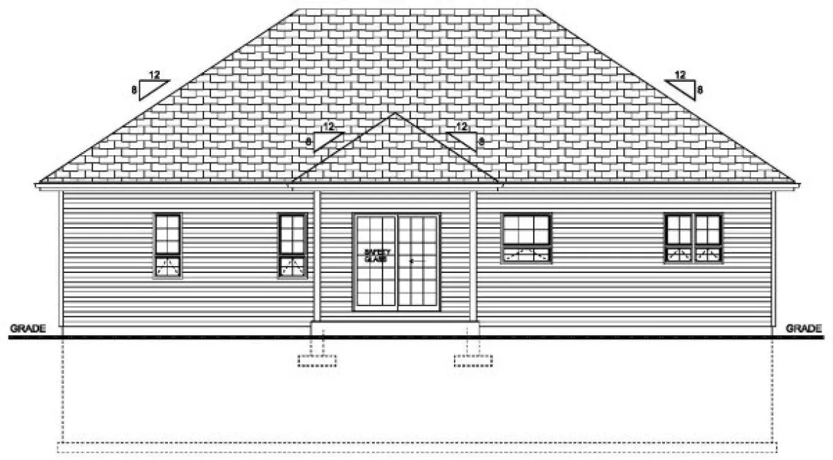 Rear Elevation for House Plan #202061