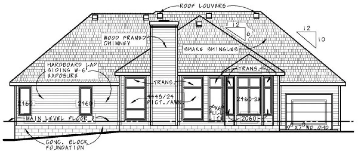 Rear Elevation for House Plan #156991