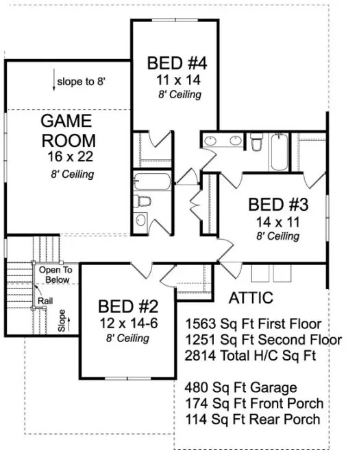 Second Floor Plan for House Plan #244182