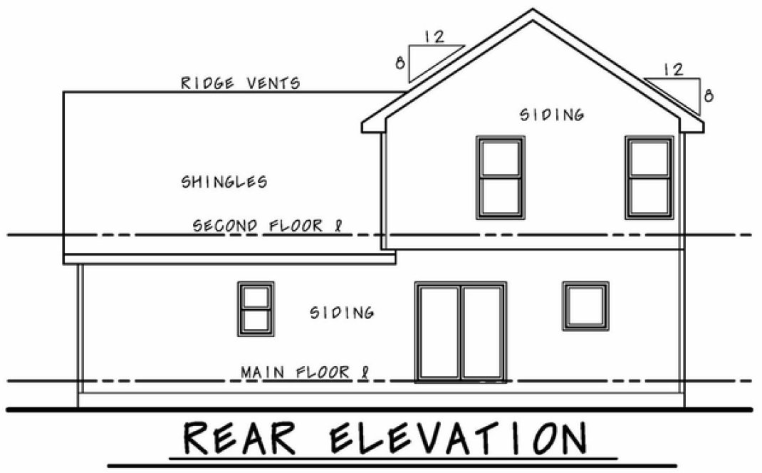 Rear Elevation for House Plan #150061