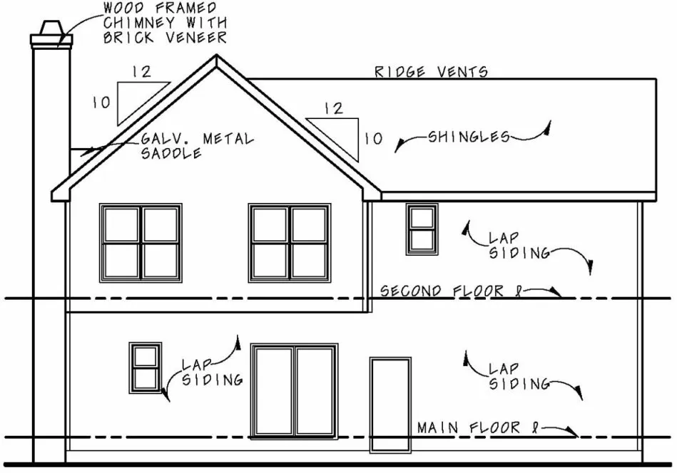 Rear Elevation for House Plan #157281