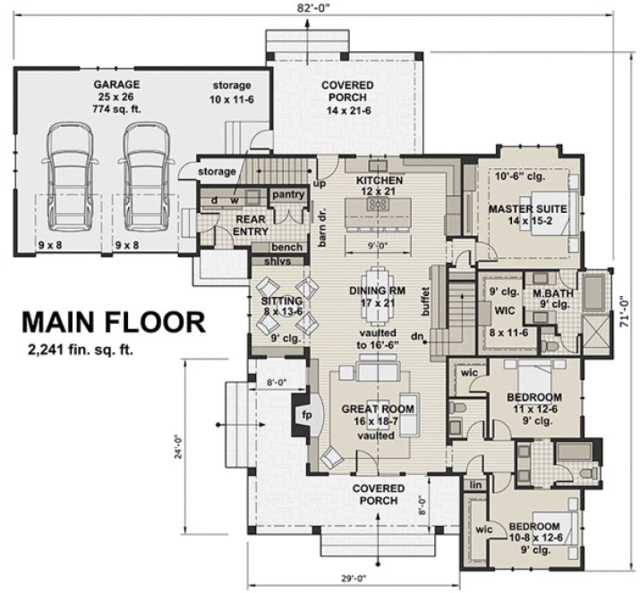 Main Floor Plan for House Plan #281422