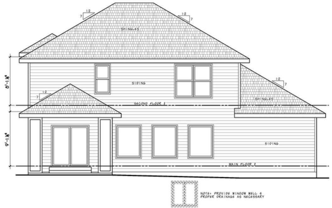 Rear Elevation for House Plan #158912