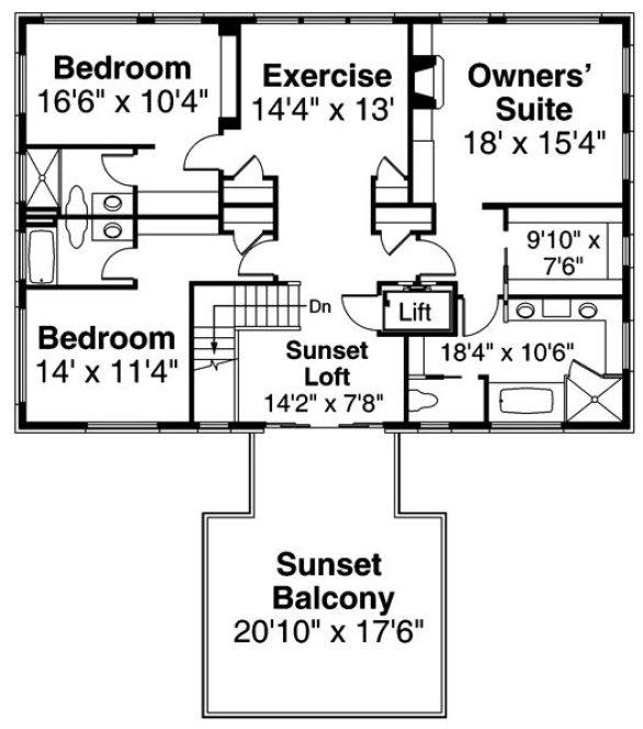 Second Floor Plan for House Plan #348444