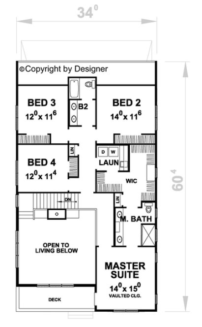 Second Floor Plan for House Plan #155233