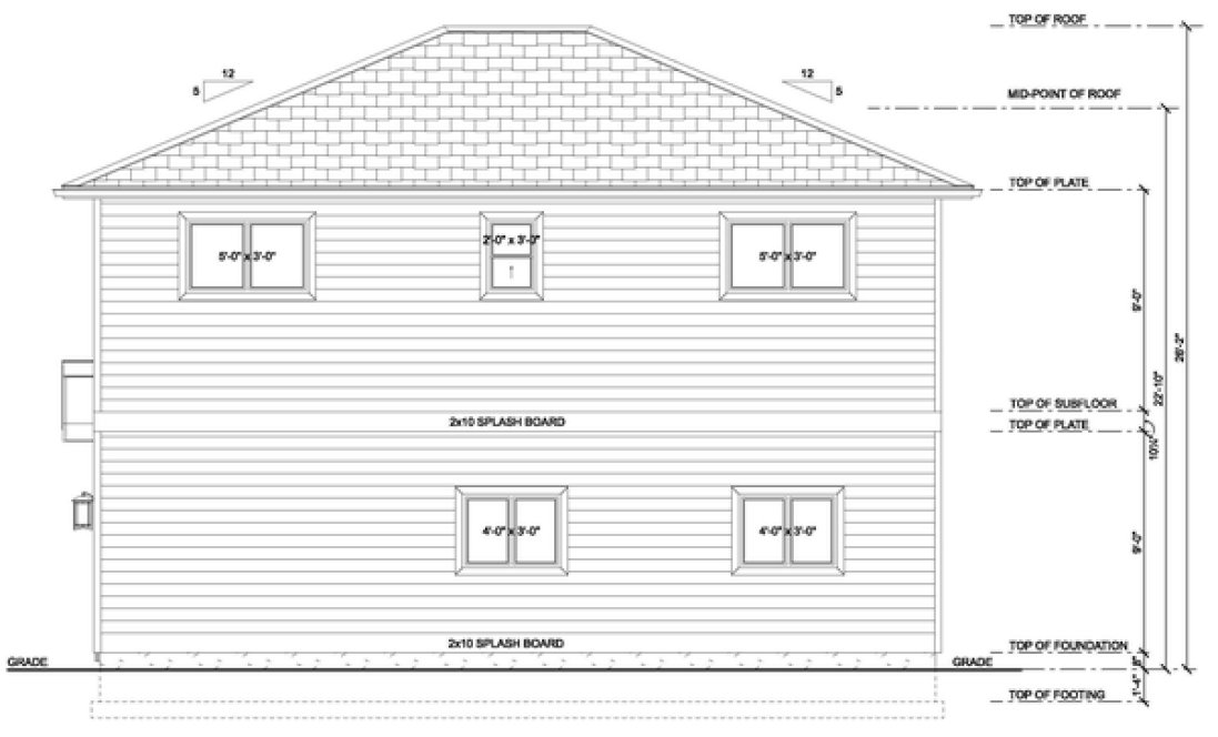 Rear Elevation for House Plan #203029