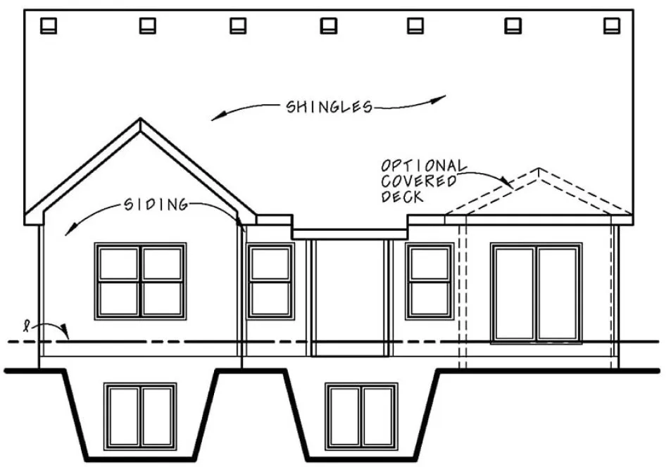 Rear Elevation for House Plan #159052