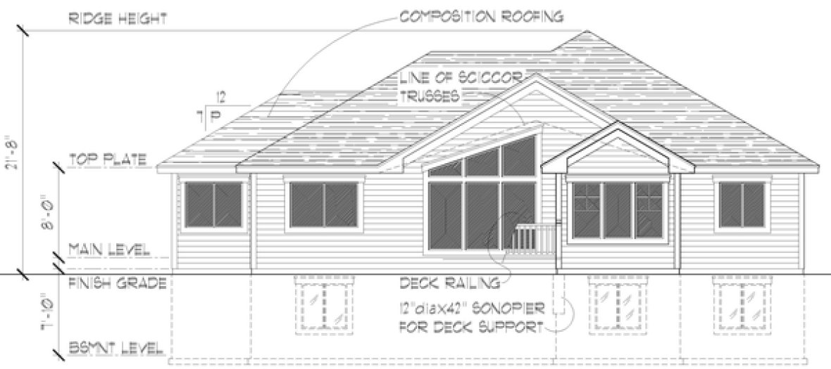 Rear Elevation for House Plan #804161