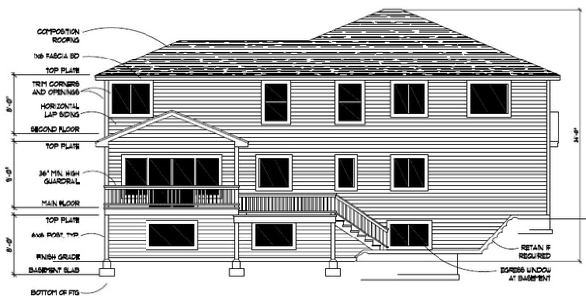Rear Elevation for House Plan #802043