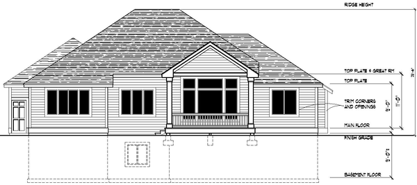 Rear Elevation for House Plan #801402