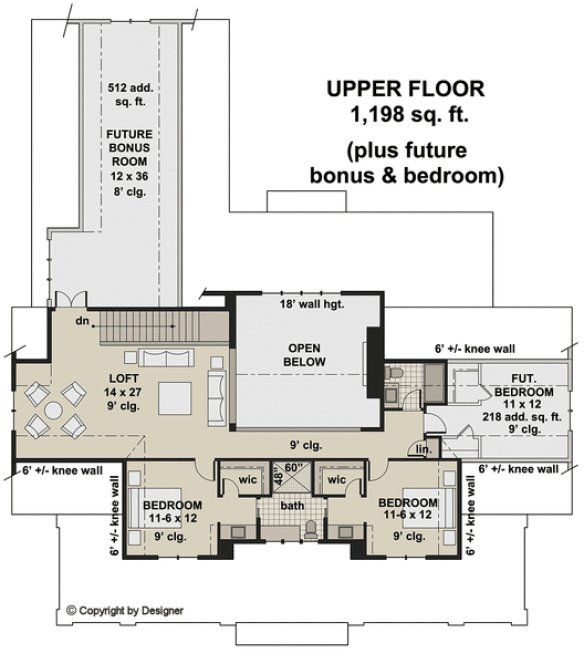 Second Floor Plan for House Plan #284623