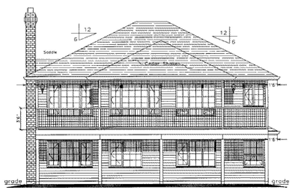 Rear Elevation for House Plan #136309