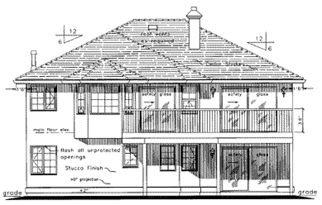 Rear Elevation for House Plan #130319