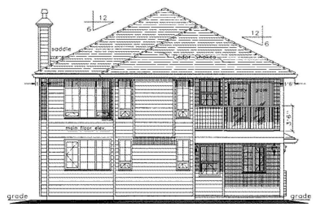 Rear Elevation for House Plan #137039